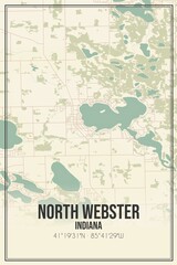 Retro US city map of North Webster, Indiana. Vintage street map.