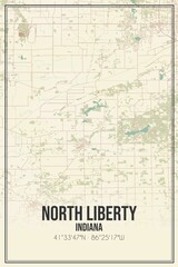 Retro US city map of North Liberty, Indiana. Vintage street map.