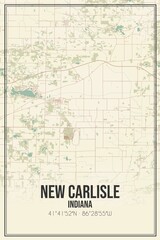 Retro US city map of New Carlisle, Indiana. Vintage street map.