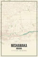 Retro US city map of Mishawaka, Indiana. Vintage street map.