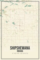 Retro US city map of Shipshewana, Indiana. Vintage street map.