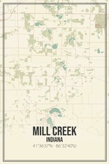 Fototapeta premium Retro US city map of Mill Creek, Indiana. Vintage street map.