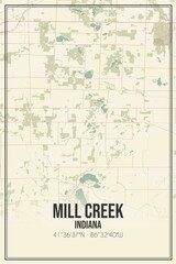 Retro US city map of Mill Creek, Indiana. Vintage street map.