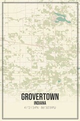 Retro US city map of Grovertown, Indiana. Vintage street map.