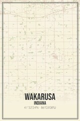 Retro US city map of Wakarusa, Indiana. Vintage street map.