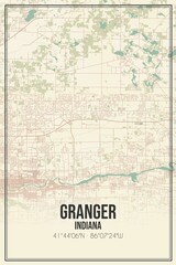 Retro US city map of Granger, Indiana. Vintage street map.