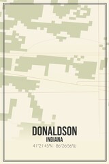 Retro US city map of Donaldson, Indiana. Vintage street map.