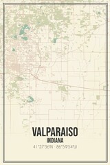 Retro US city map of Valparaiso, Indiana. Vintage street map.