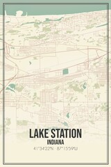 Obraz premium Retro US city map of Lake Station, Indiana. Vintage street map.