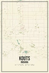 Retro US city map of Kouts, Indiana. Vintage street map.