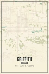Fototapeta premium Retro US city map of Griffith, Indiana. Vintage street map.