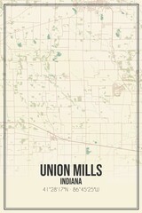 Retro US city map of Union Mills, Indiana. Vintage street map.