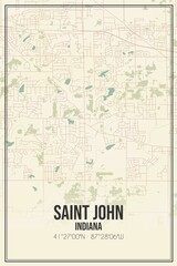 Retro US city map of Saint John, Indiana. Vintage street map.