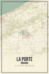 Retro US city map of La Porte, Indiana. Vintage street map.