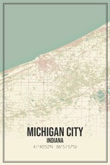 Retro US city map of Michigan City, Indiana. Vintage street map.