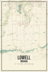 Fototapeta na wymiar Retro US city map of Lowell, Indiana. Vintage street map.