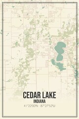 Retro US city map of Cedar Lake, Indiana. Vintage street map.
