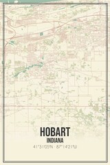 Retro US city map of Hobart, Indiana. Vintage street map.