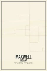 Retro US city map of Maxwell, Indiana. Vintage street map.