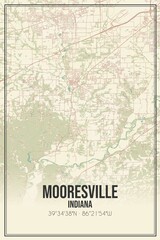 Retro US city map of Mooresville, Indiana. Vintage street map.
