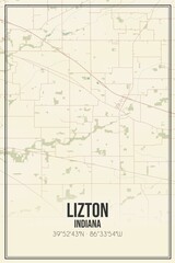 Retro US city map of Lizton, Indiana. Vintage street map.