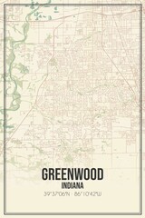 Retro US city map of Greenwood, Indiana. Vintage street map. - obrazy, fototapety, plakaty