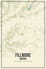 Retro US city map of Fillmore, Indiana. Vintage street map.