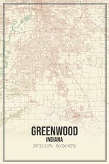 Retro US city map of Greenwood, Indiana. Vintage street map.
