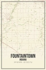 Retro US city map of Fountaintown, Indiana. Vintage street map.