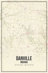 Retro US city map of Danville, Indiana. Vintage street map.