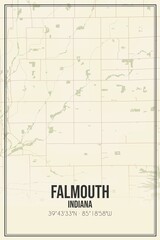 Retro US city map of Falmouth, Indiana. Vintage street map.