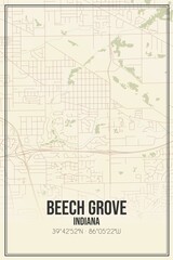 Retro US city map of Beech Grove, Indiana. Vintage street map.