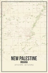 Retro US city map of New Palestine, Indiana. Vintage street map.