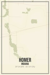 Retro US city map of Homer, Indiana. Vintage street map.
