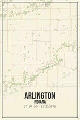 Retro US city map of Arlington, Indiana. Vintage street map.