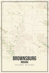 Retro US city map of Brownsburg, Indiana. Vintage street map.