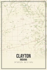 Retro US city map of Clayton, Indiana. Vintage street map.