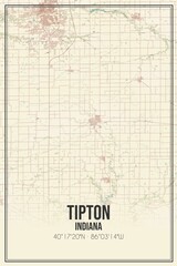 Retro US city map of Tipton, Indiana. Vintage street map.