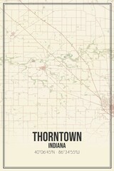 Retro US city map of Thorntown, Indiana. Vintage street map.