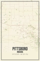 Retro US city map of Pittsboro, Indiana. Vintage street map.