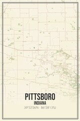 Retro US city map of Pittsboro, Indiana. Vintage street map.