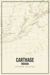 Fototapeta na wymiar Retro US city map of Carthage, Indiana. Vintage street map.