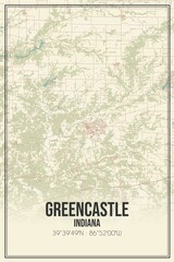 Retro US city map of Greencastle, Indiana. Vintage street map.