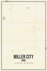Retro US city map of Miller City, Ohio. Vintage street map.