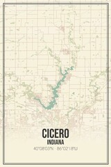 Retro US city map of Cicero, Indiana. Vintage street map.