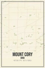 Retro US city map of Mount Cory, Ohio. Vintage street map.