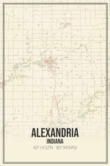 Retro US city map of Alexandria, Indiana. Vintage street map.