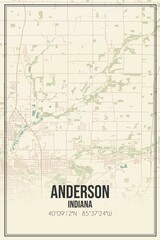 Retro US city map of Anderson, Indiana. Vintage street map.