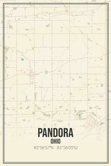 Retro US city map of Pandora, Ohio. Vintage street map.