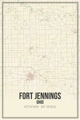 Retro US city map of Fort Jennings, Ohio. Vintage street map.